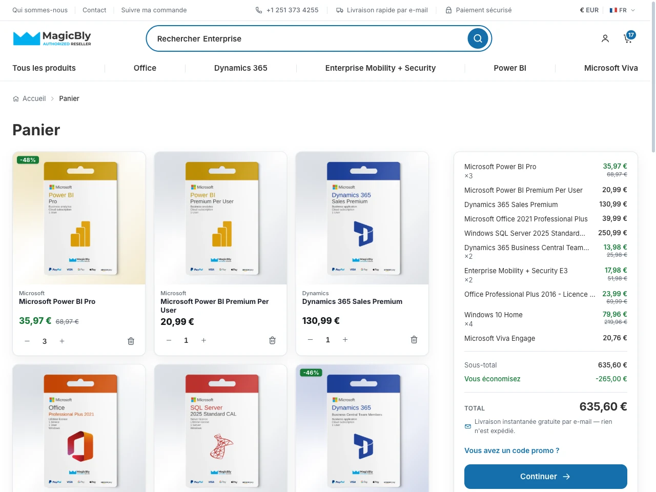 Preview of the MagicBly shopping cart with the order summary